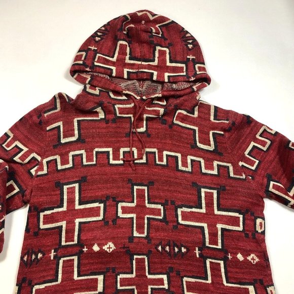 Denim & Supply Ralph Lauren Hooded Cotton Southwestern Cross Red Sweater Large - Picture 2 of 8